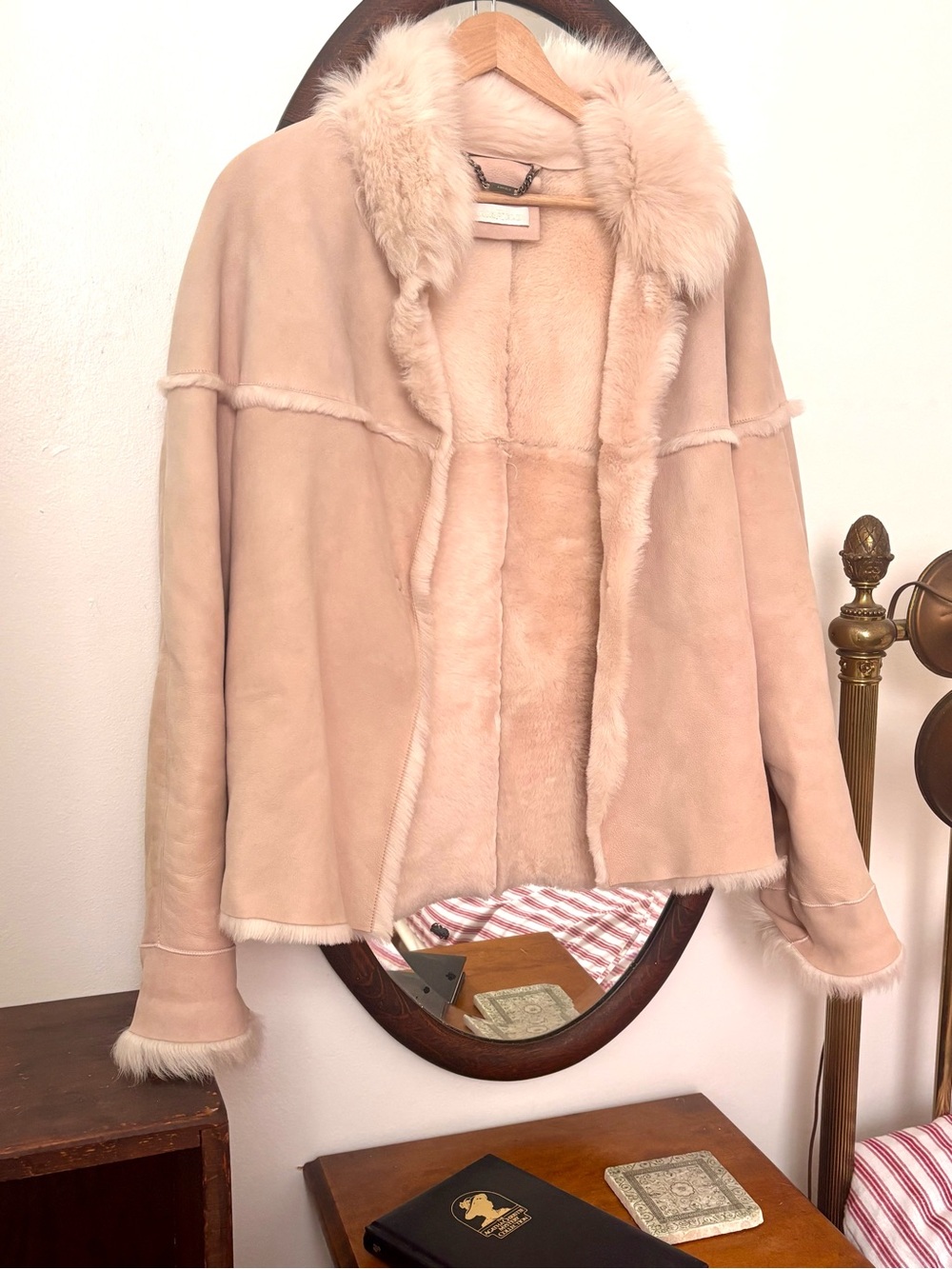 Genuine leather shearling blush coat